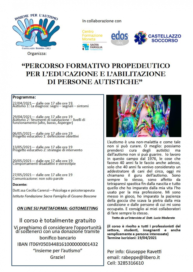 Percorso formativo propedeutico per l’educazione e l’abilitazione di persone autistiche